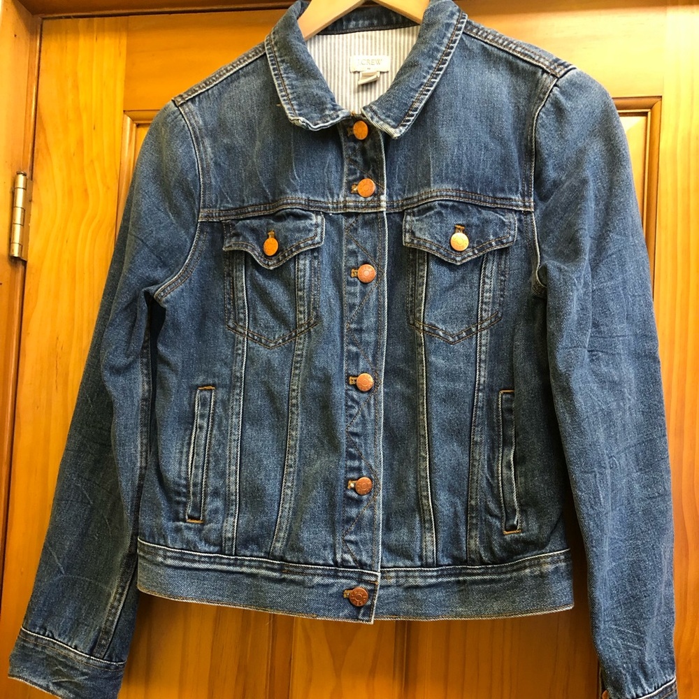 J Crew Blue Denim Jacket / Women's Medium / Jean Cropped Trucker Distressed